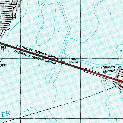 Topographic Map of J Stanley Tunney Bridge, NJ