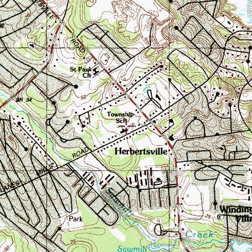 Topographic Map of Hebertsville Elementary School, NJ
