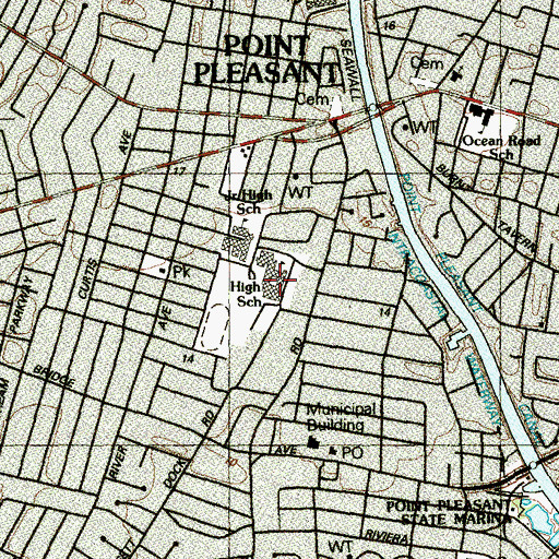 Topographic Map of Point Pleasant High School, NJ