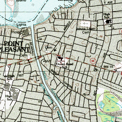 Topographic Map of Ocean Road Elementary School, NJ