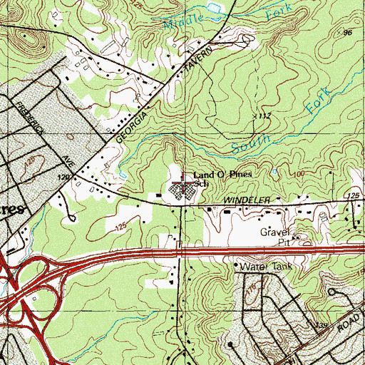 Topographic Map of Land O'Pines Elementary School, NJ