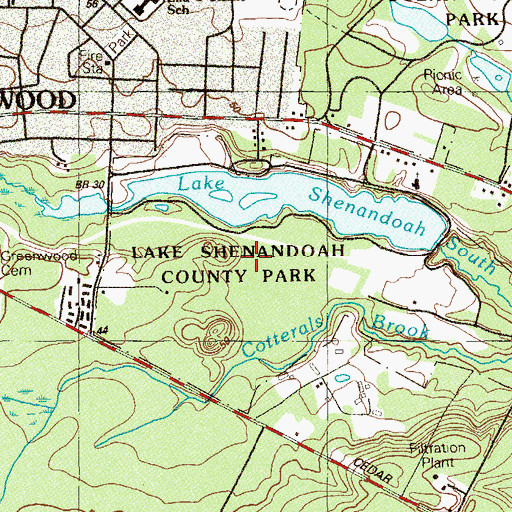 Topographic Map of Lake Shenandoah County Park, NJ