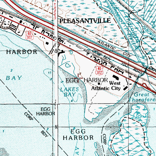 Topographic Map of Lakes Bay, NJ