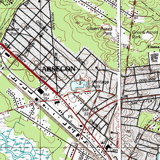 Topographic Map of Heritage Park, NJ