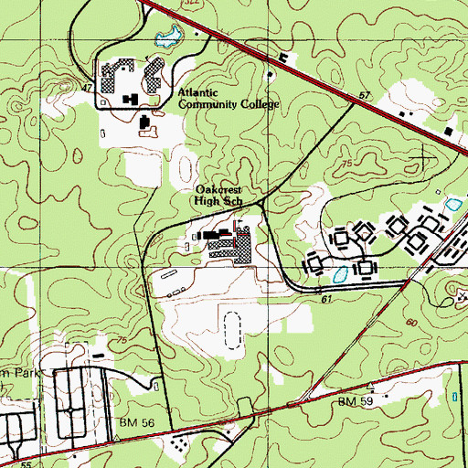 Topographic Map of Oakcrest High School, NJ