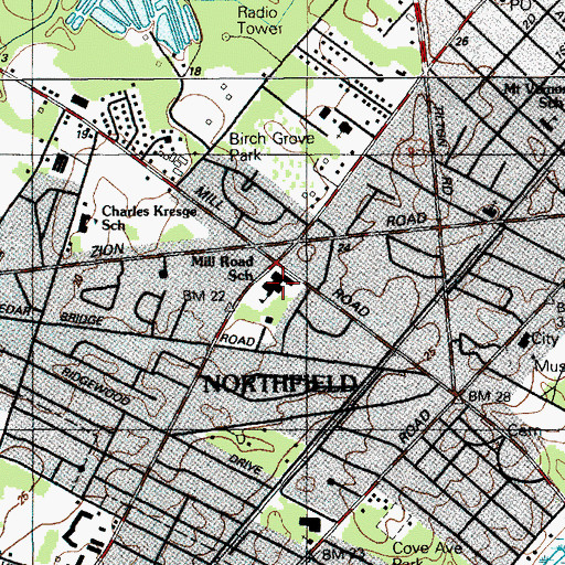 Topographic Map of Mill Road School, NJ