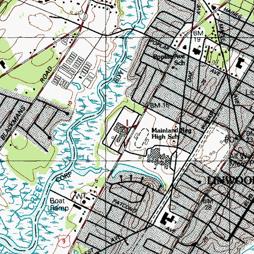 Topographic Map of Mainland Regional High School, NJ