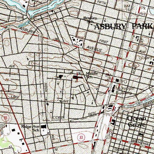 Topographic Map of Asbury Park Middle School, NJ