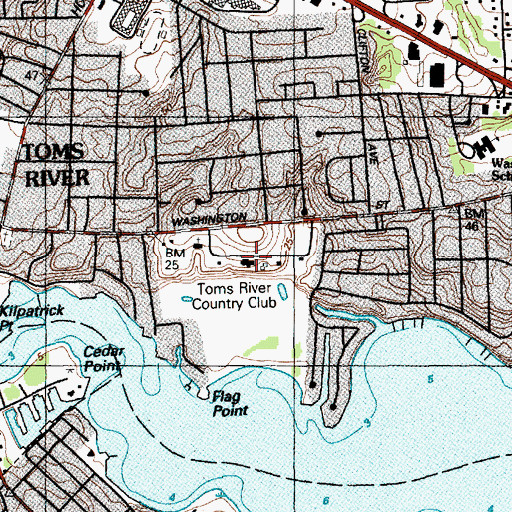 Topographic Map of Toms River Country Club, NJ