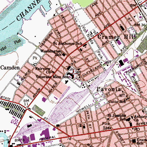 Topographic Map of Veterans Memorial Middle School, NJ