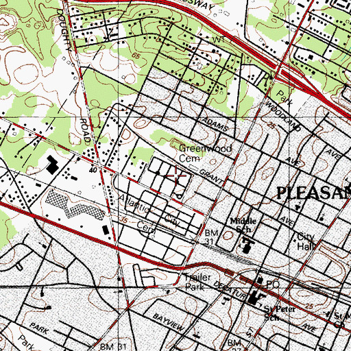 Topographic Map of Greenwood Cemetery, NJ