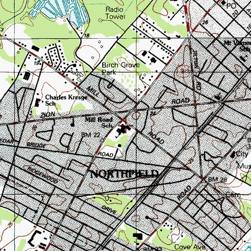 Topographic Map of Mill Road School, NJ