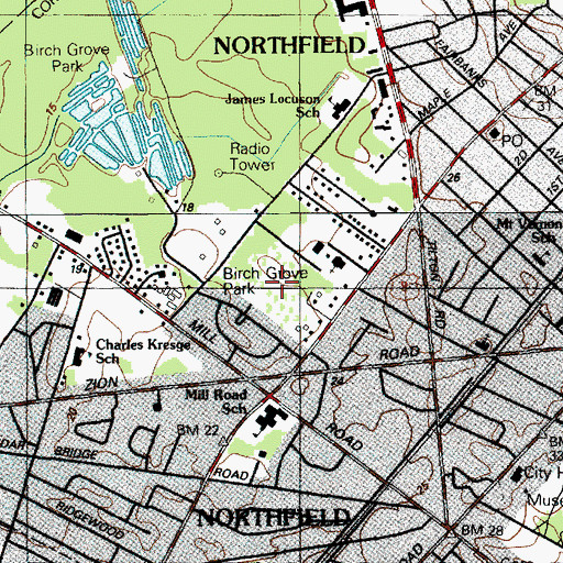 Topographic Map of Birch Grove Park, NJ