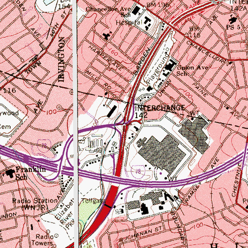 Topographic Map of Interchange 142, NJ