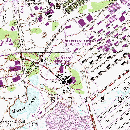 Topographic Map of Thomas A Edison County Park, NJ