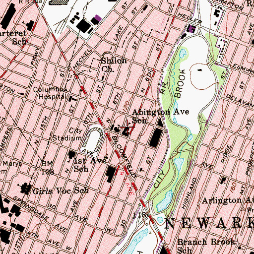Topographic Map of Abington Avenue Elementary School, NJ