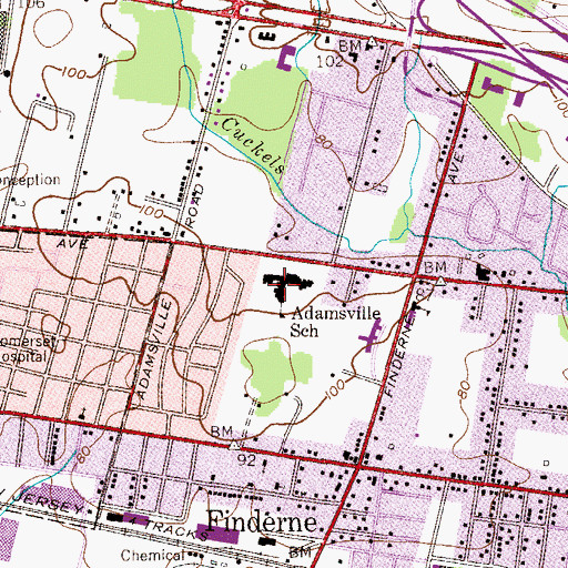 Topographic Map of Adamsville Elementary School, NJ
