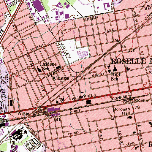 Topographic Map of Aldene, NJ