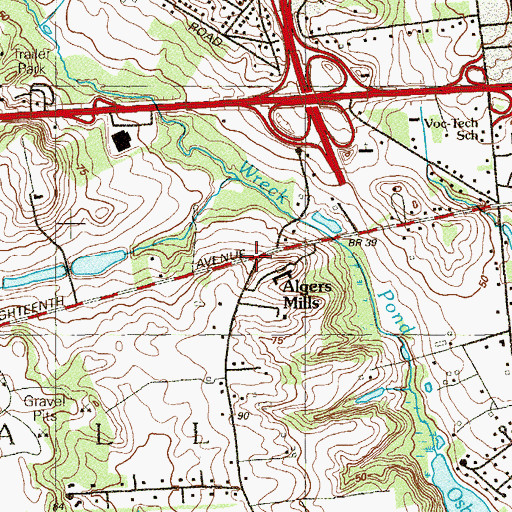 Topographic Map of Algers Mills, NJ