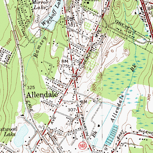 Topographic Map of Allendale, NJ