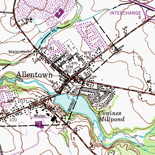 Topographic Map of Allentown, NJ