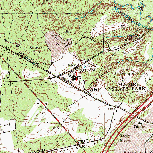 Topographic Map of Allenwood Hospital, NJ