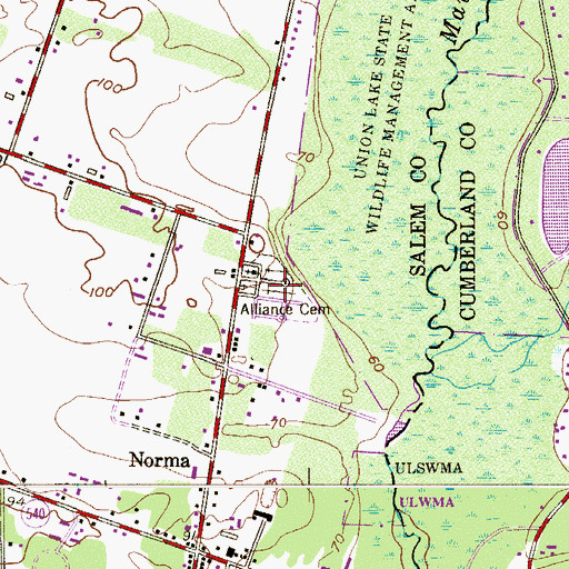 Topographic Map of Alliance Cemetery, NJ