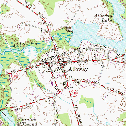 Topographic Map of Alloway, NJ