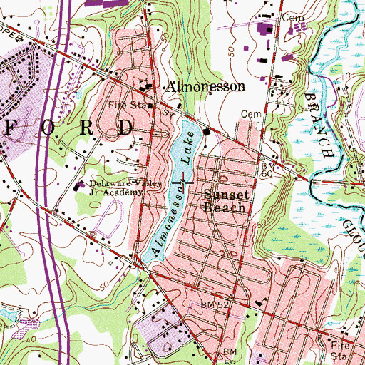 Topographic Map of Almonesson Lake, NJ