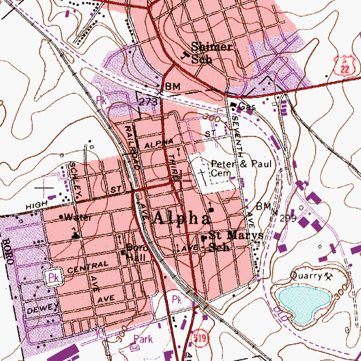 Topographic Map of Alpha, NJ