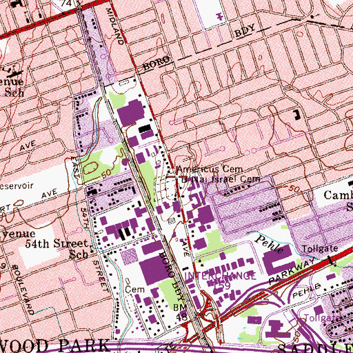 Topographic Map of Americus Cemetery, NJ