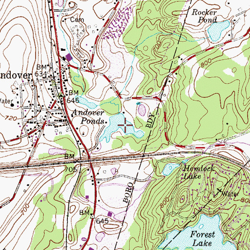 Topographic Map of Andover Ponds, NJ