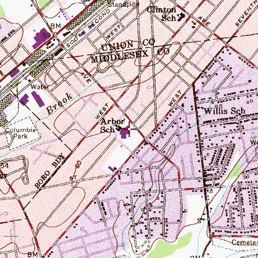 Topographic Map of Arbor Elementary School, NJ