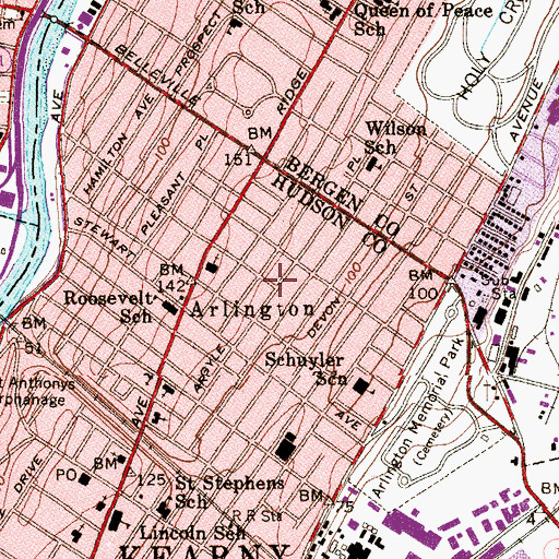 Topographic Map of Arlington, NJ