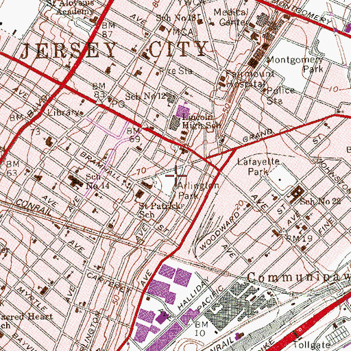 Topographic Map of Arlington Park, NJ