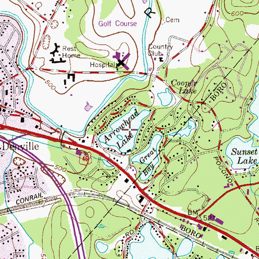 Topographic Map of Arrowhead Lake, NJ