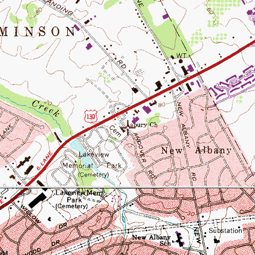 Topographic Map of Asbury Church, NJ