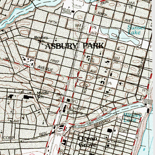 Topographic Map of Asbury Park, NJ