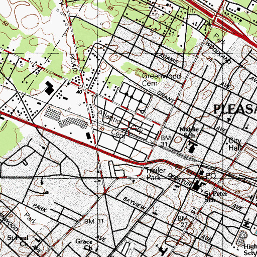 Topographic Map of Atlantic City Cemetery, NJ