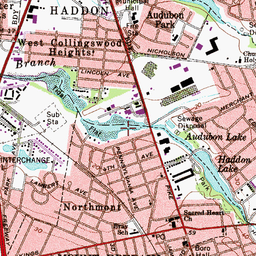 Topographic Map of Audubon Lake, NJ