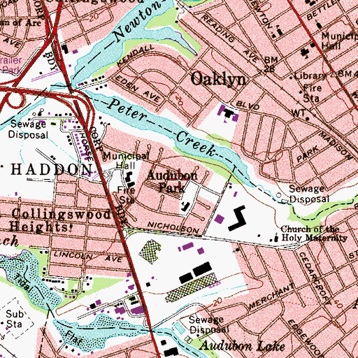 Topographic Map of Audubon Park, NJ
