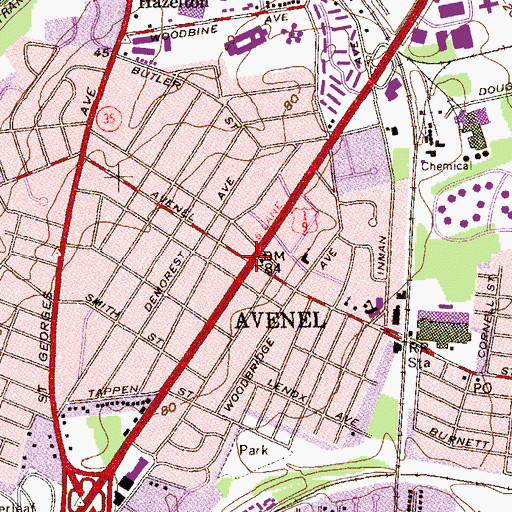 Topographic Map of Avenel, NJ
