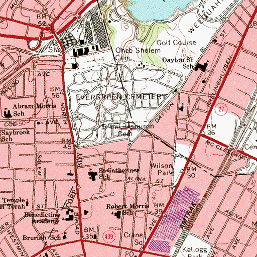 Topographic Map of B'Nai Jeshuron Cemetery, NJ