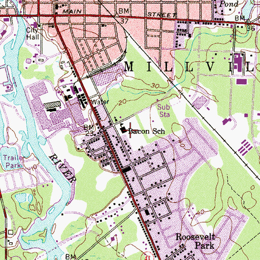 Topographic Map of Bacon School, NJ