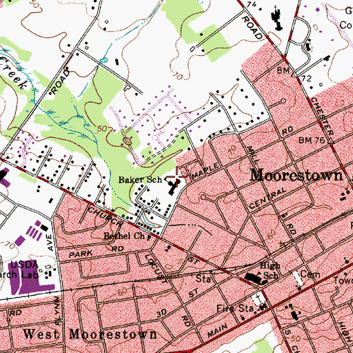 Topographic Map of George C Baker Elementary School, NJ