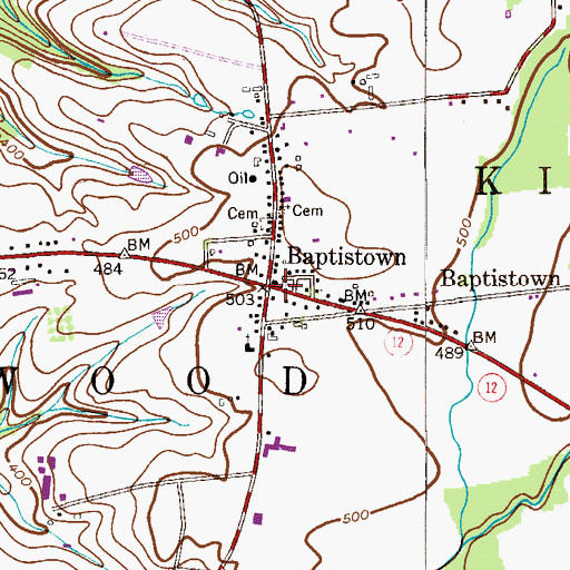 Topographic Map of Baptistown, NJ