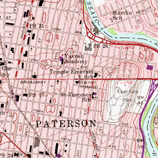 Topographic Map of Barnert Hospital, NJ