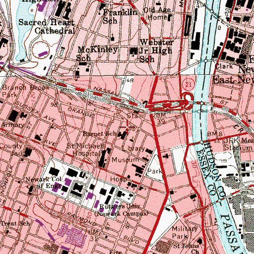Topographic Map of Burnet Street Elementary School, NJ