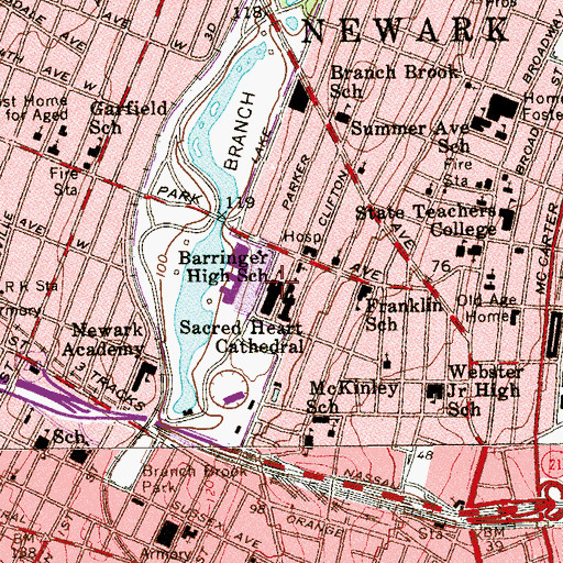 Topographic Map of Barringer High School, NJ