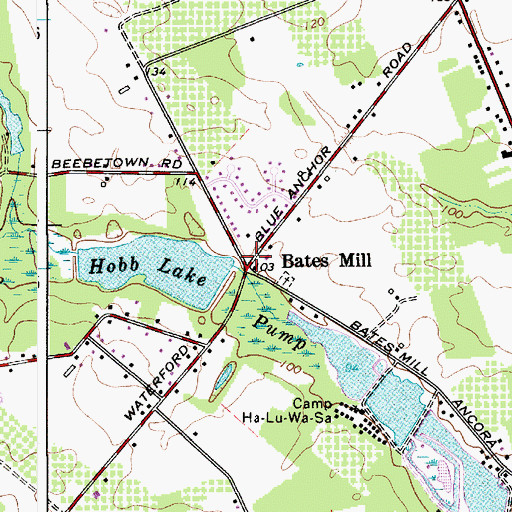 Topographic Map of Bates Mill, NJ